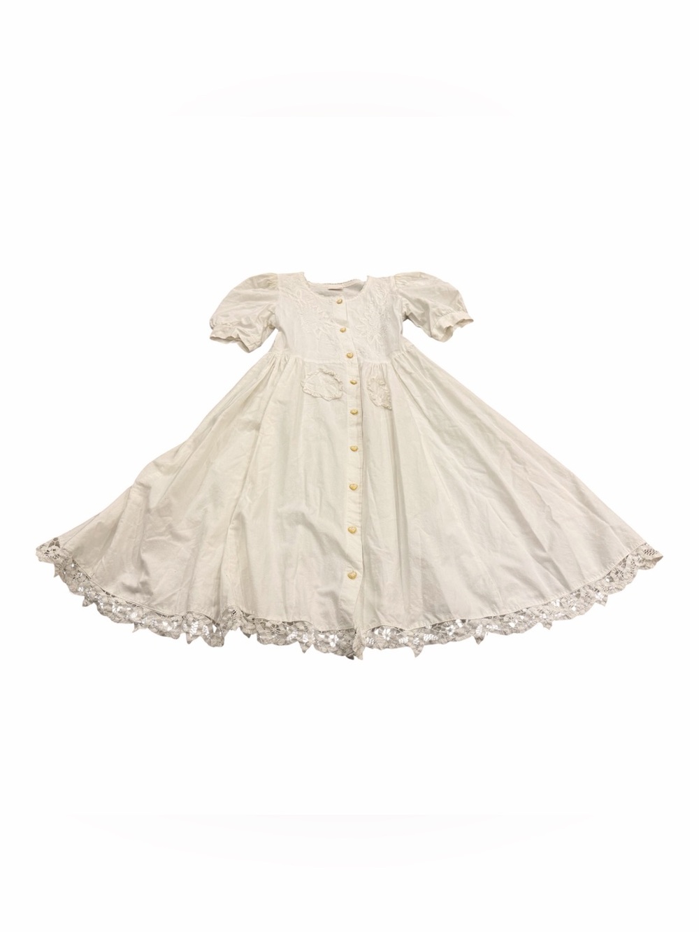 Vintage Allison Rose White Cotton Dress Girls Size 10 Heirloom Hand Embroidered